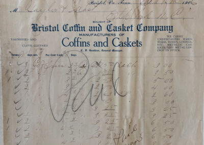 Historical receipt documenting coffin purchases for resale