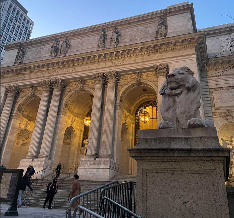 The Stephen A. Schwartzmann Building of the New York Public Library in the evening
